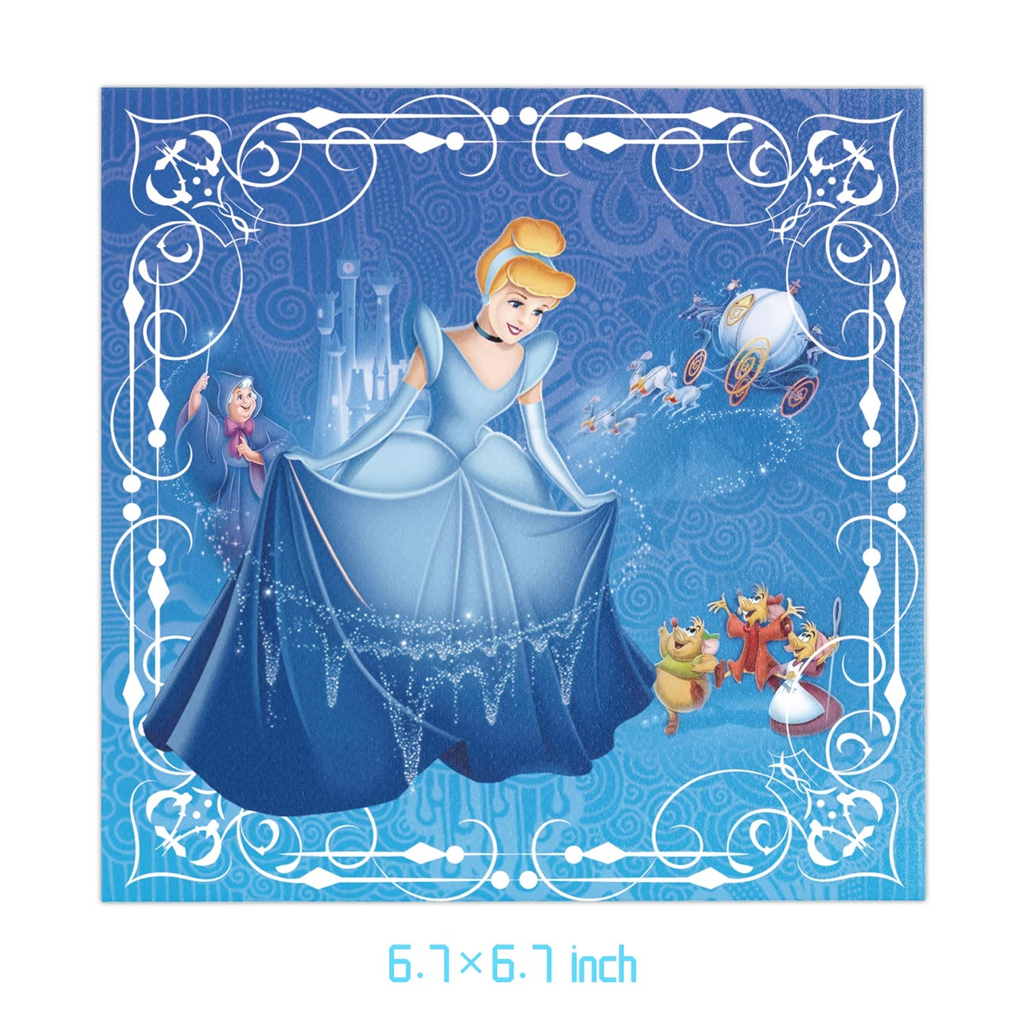41Pack Cinderella Party Supplies include 710Pcs and 9 10Pcs plates, 20 napkins Tablecloth for Cinderella birthday party decorati