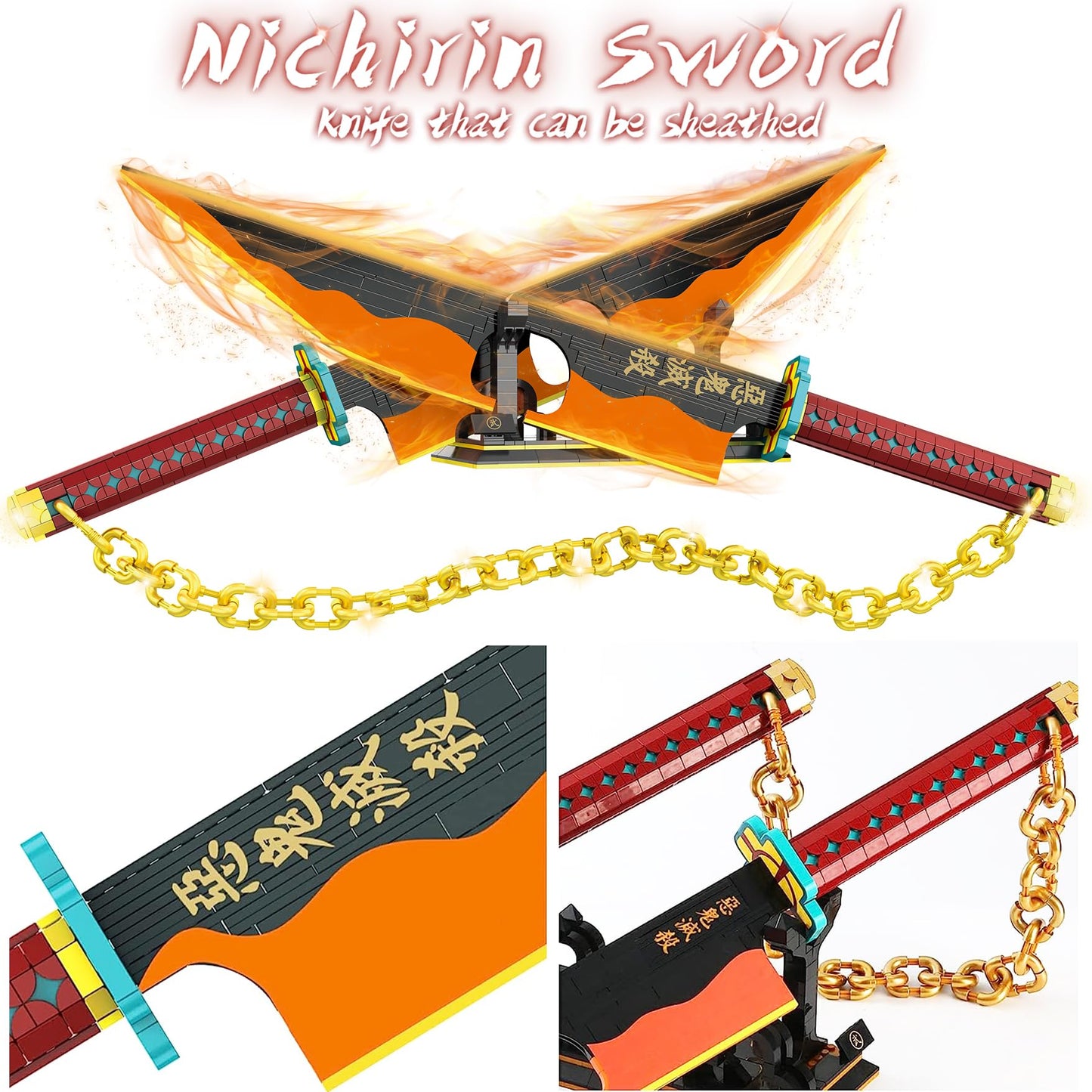 Kravkind 1478pcs  82inch for Demon Slayer decorative replica blade Building Block Model  Samurai decorative replica blade Set with Scabbard and Stand  Best Gift for Anime Fans (Tengen Uzui decorative replica blade)