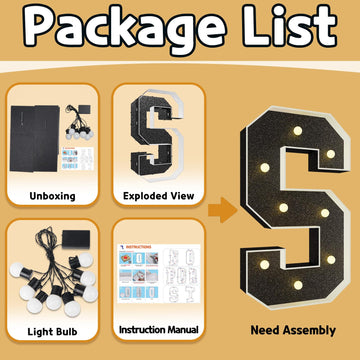 Imprsv Marquee Letters Black 3Ft: Black Party Decor - Light Up Letter S Large 3 Feet Tall - Party Decorations Letter For Birthda