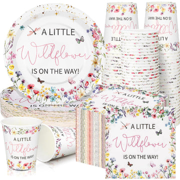 Hushee 200 Pcs Wildflower Baby Shower Paper Plates Napkins Cups Baby Shower Party Supplies Tableware Set A Little Wildflower Is