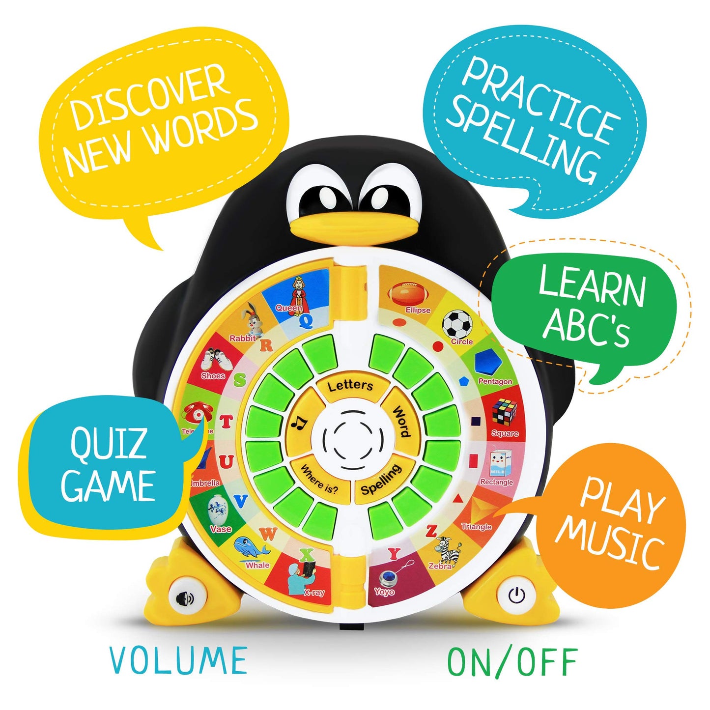Penguin Power Abc Learning & Educational Toys For Preschoolers - Preschool Learning Activities Toys To Learn Abcs, Words, Spelling, Shapes, Quiz & Songs - Learning Toys For 3+ Year Olds Boys And Girls