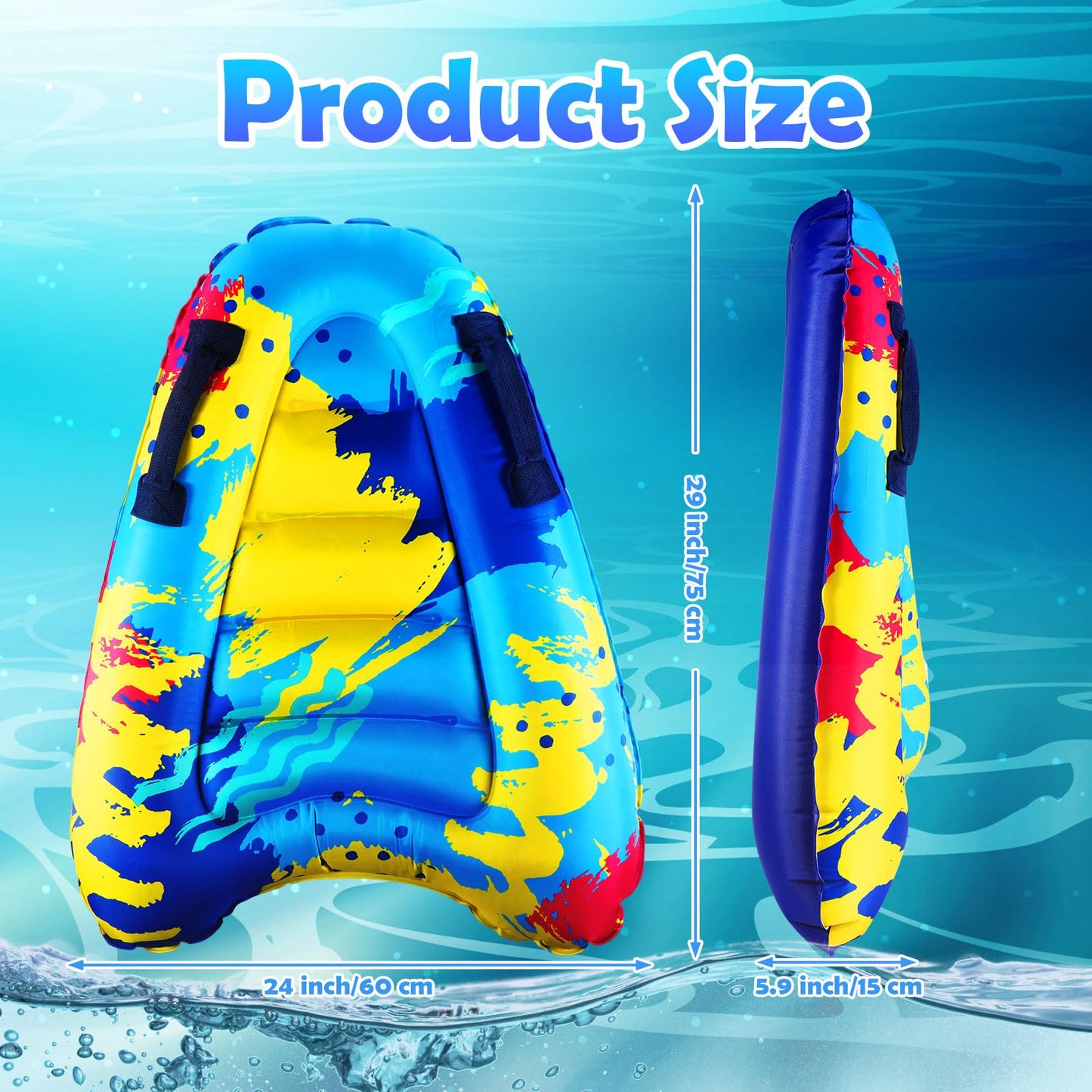 Gemscream Inflatable Surf Body Board with Handles Beach Surfing Float for Slip Portable Pool Water Game Float Board Swimming Pool Floating Water Summer Fun Toy for Kids and mature-themed(1 Pc)