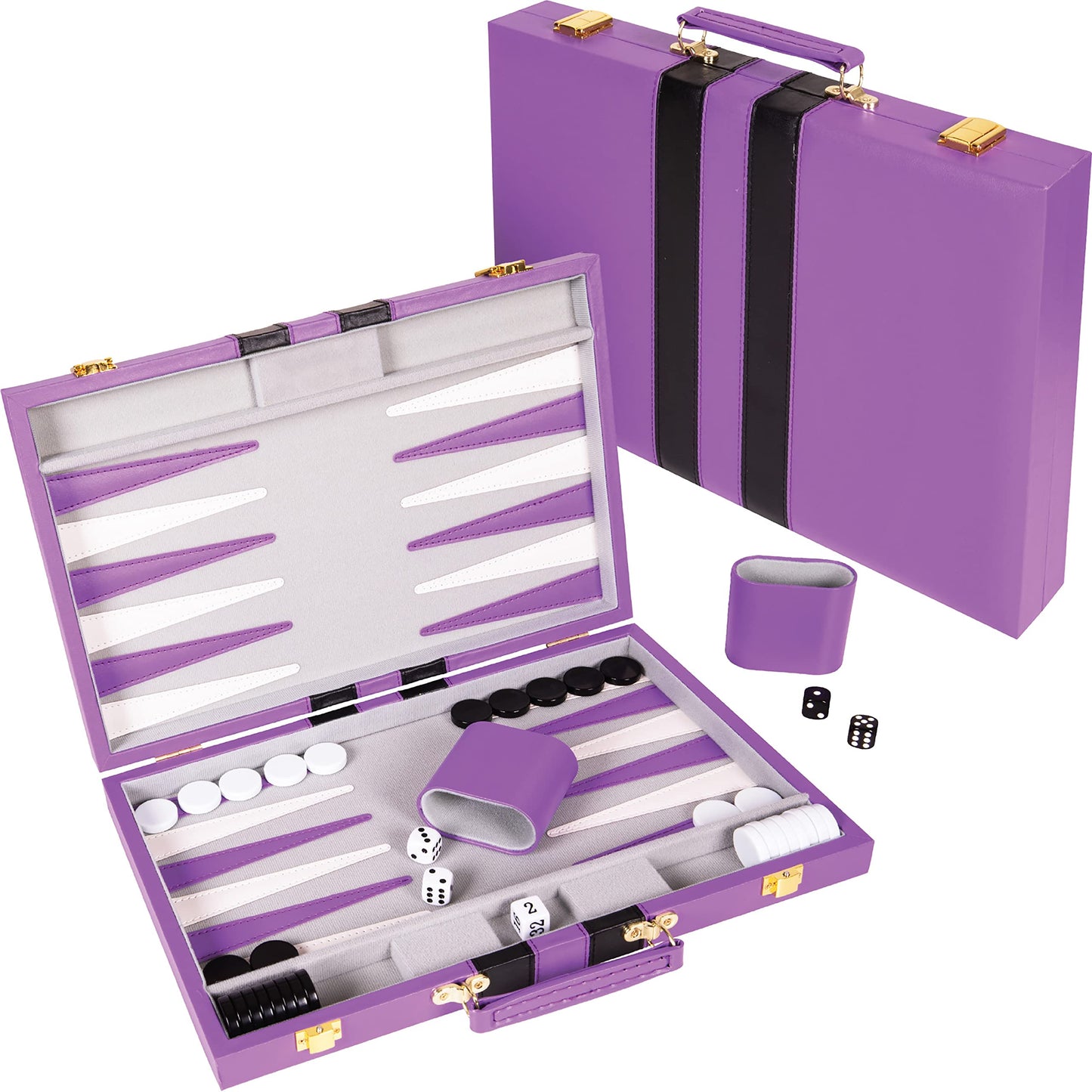 Backgn Set 11 inch  Small - Classic Board Game for mature-themeds and Kids with enhanced Leather Case - Includes Strategy & Tip Guide (Purple)