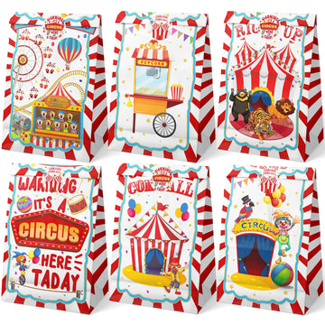 Hapibidesign Circus Party Favor Bags - 24 Pcs Carnival Party Candy Bags With Stickers - Carnival Goodie Gift Treat Bags - Waterc