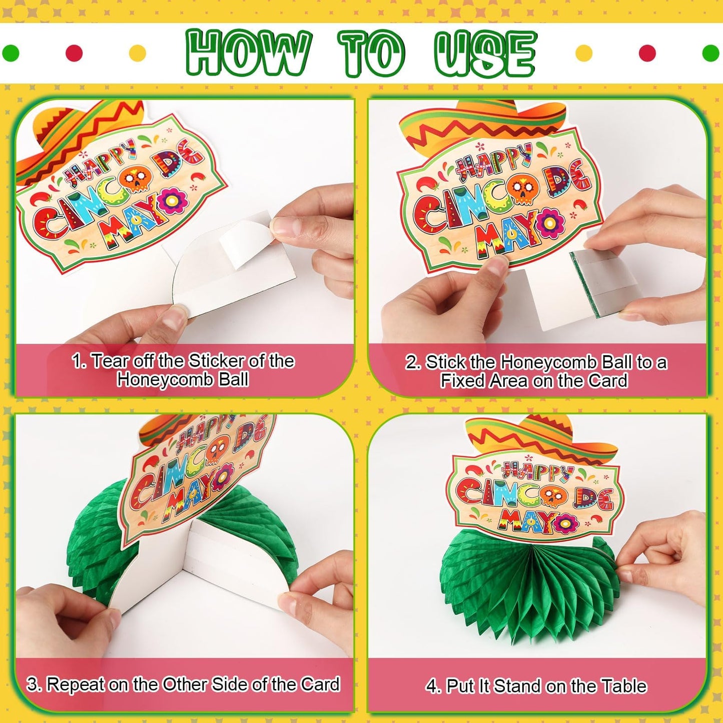JULMELON 8PCS Cinco De Mayo Party Decorations, Mexican Fiesta Table Decorations Honeycomb Centerpiece for Mexican Theme Taco Par