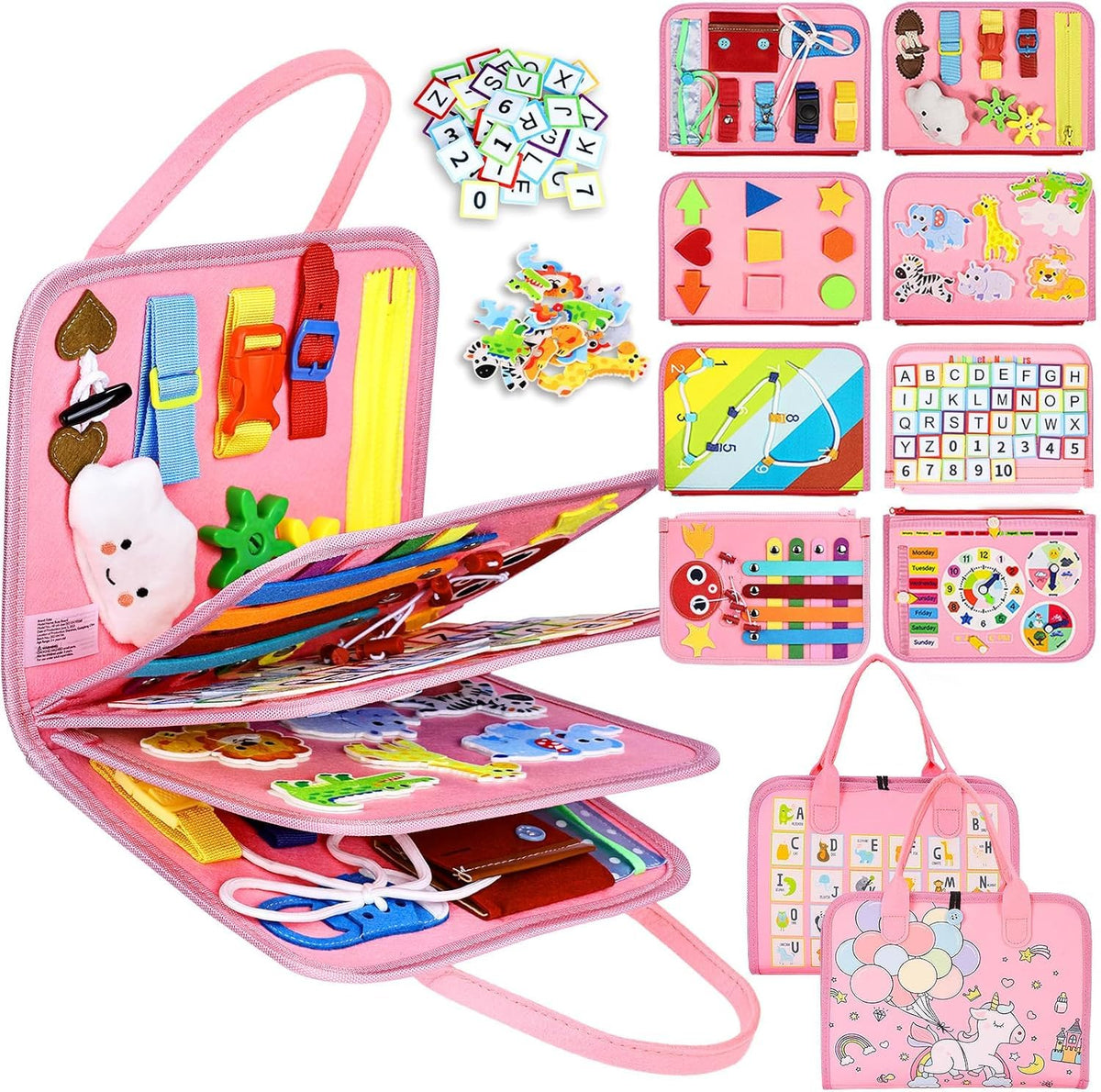 Toddler Busy Board Montessori Toys For Girls, Sensory Book Educational Activities For Learning Fine Motor Skills, Birthday Gifts