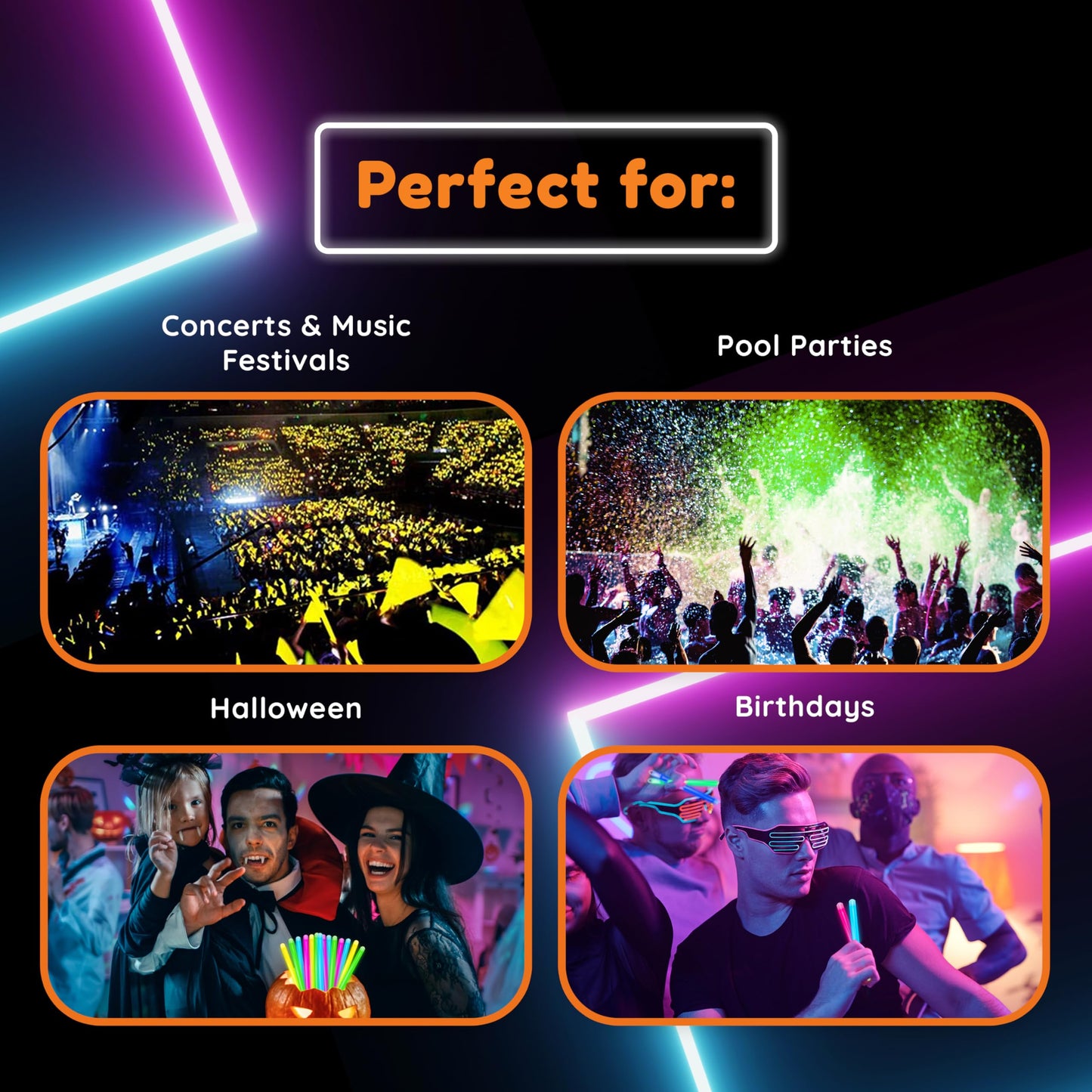 Glow Fever Glow In The Dark Sticks - 50 Ct 6' Glow Sticks Bulk Party Pack With End Caps & Lanyards - Glow Party Favors For Concert, Festival, & Wedding Neon Light Sticks By Party Dragon, Multi