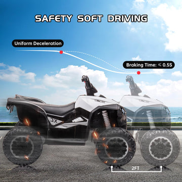 Hipicute Kids Ride On ATV - 12V Battery Powered 4 Wheeler with Remote Control, Music, Horn, LED Lights - White Electric Car for 3+ Years Old