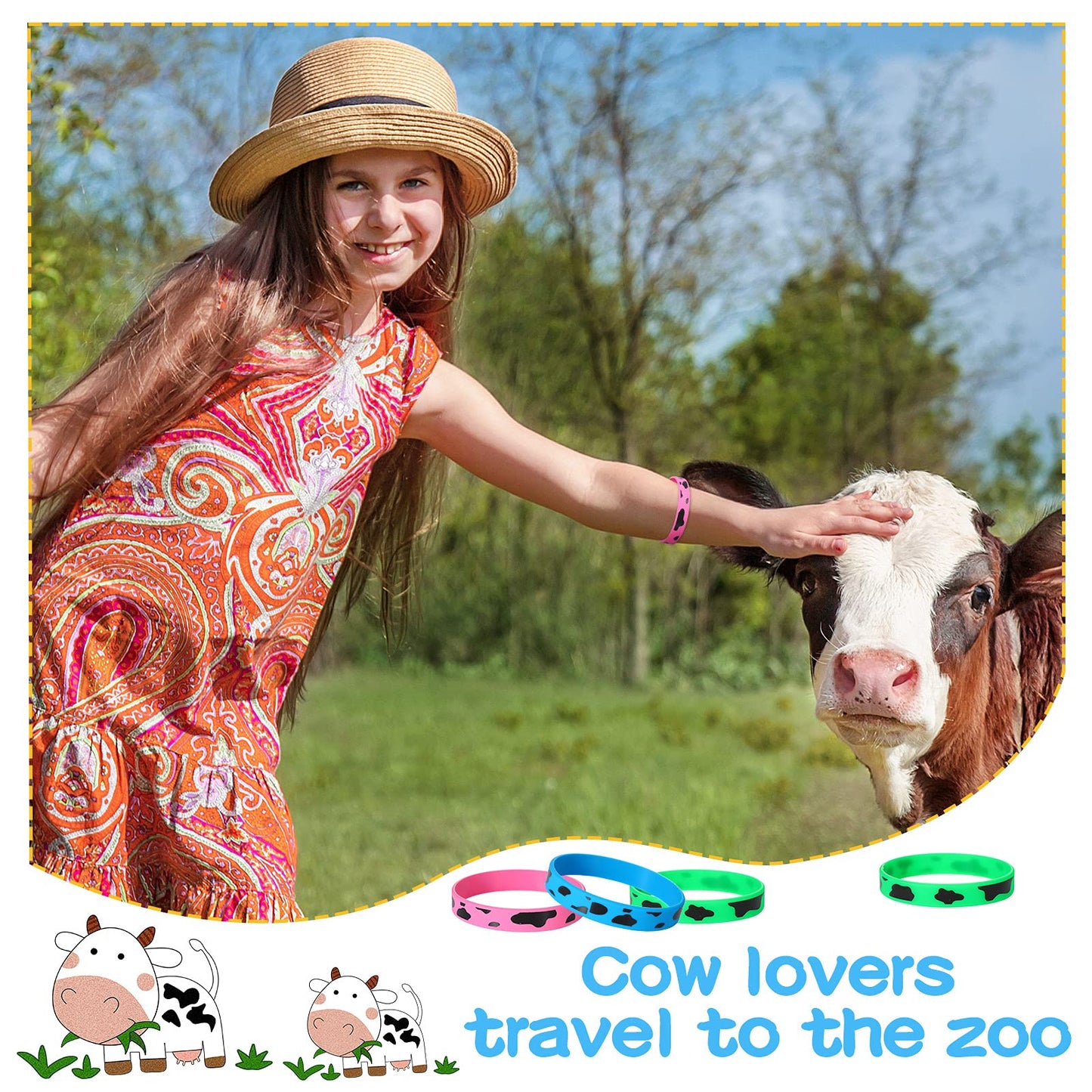 Zhanmai 36 Cow Print Rubber Bracelets Silicone Cow Print Bracelets Cute Cow Animal Print Wristband for Baby over 3 years old Sho