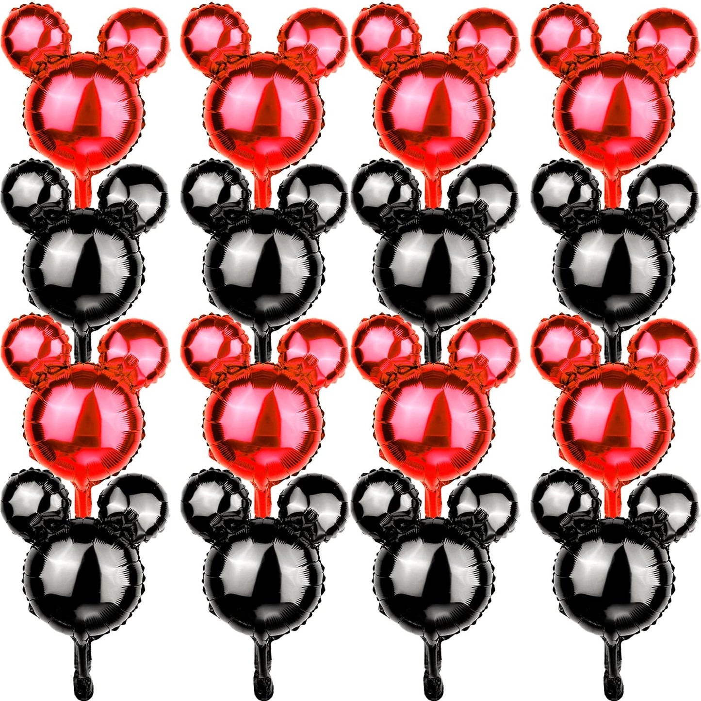 24 Pcs Mouse Head Foil Balloons Red Mouse Birthday Mylar Balloons Party Supplies Kit Black Mouse Aluminum Foil Balloon For Kids
