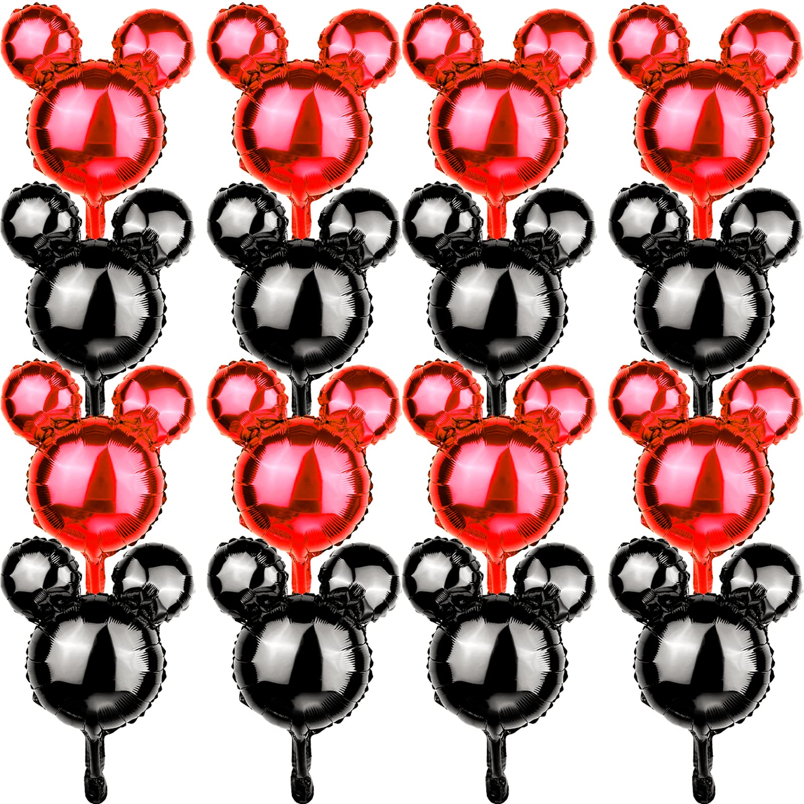 24 Pcs Mouse Head Foil Balloons Red Mouse Birthday Mylar Balloons Party Supplies Kit Black Mouse Aluminum Foil Balloon For Kids