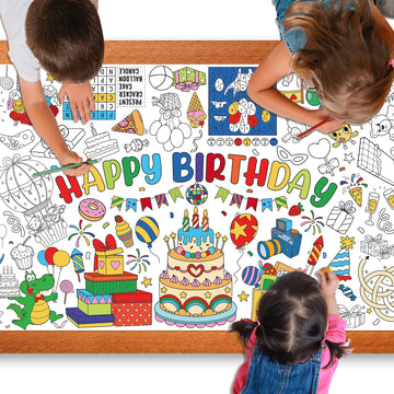 Happy Birthday Giant Coloring Poster For Kids 30X72 Inch, Birthday Large Coloring Poster Tablecloth, Birthday Themed Color-In Ac