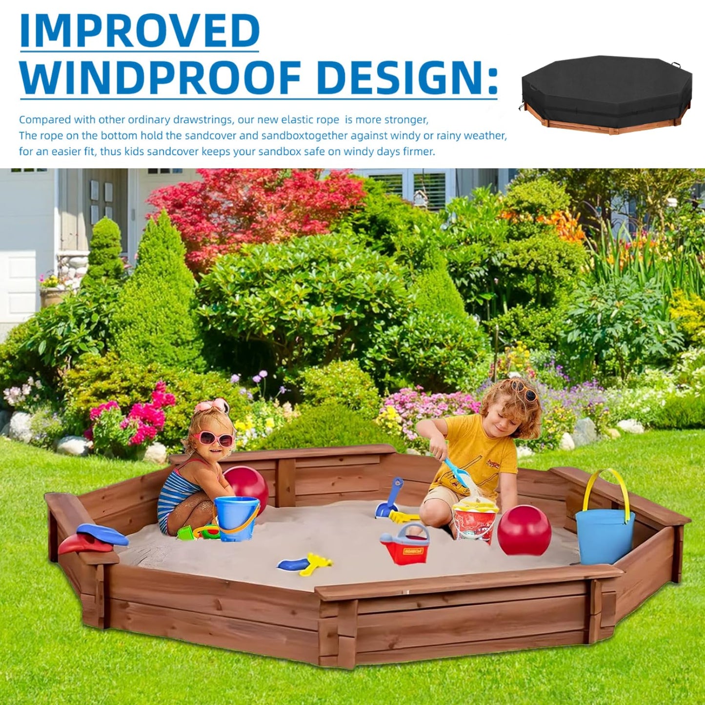 Siruiton Octagon Sandbox Cover, 420D Oxford Cloth Waterproof, Windproof And Dustproof, Waist With Adjustable Buckle For Stabilit