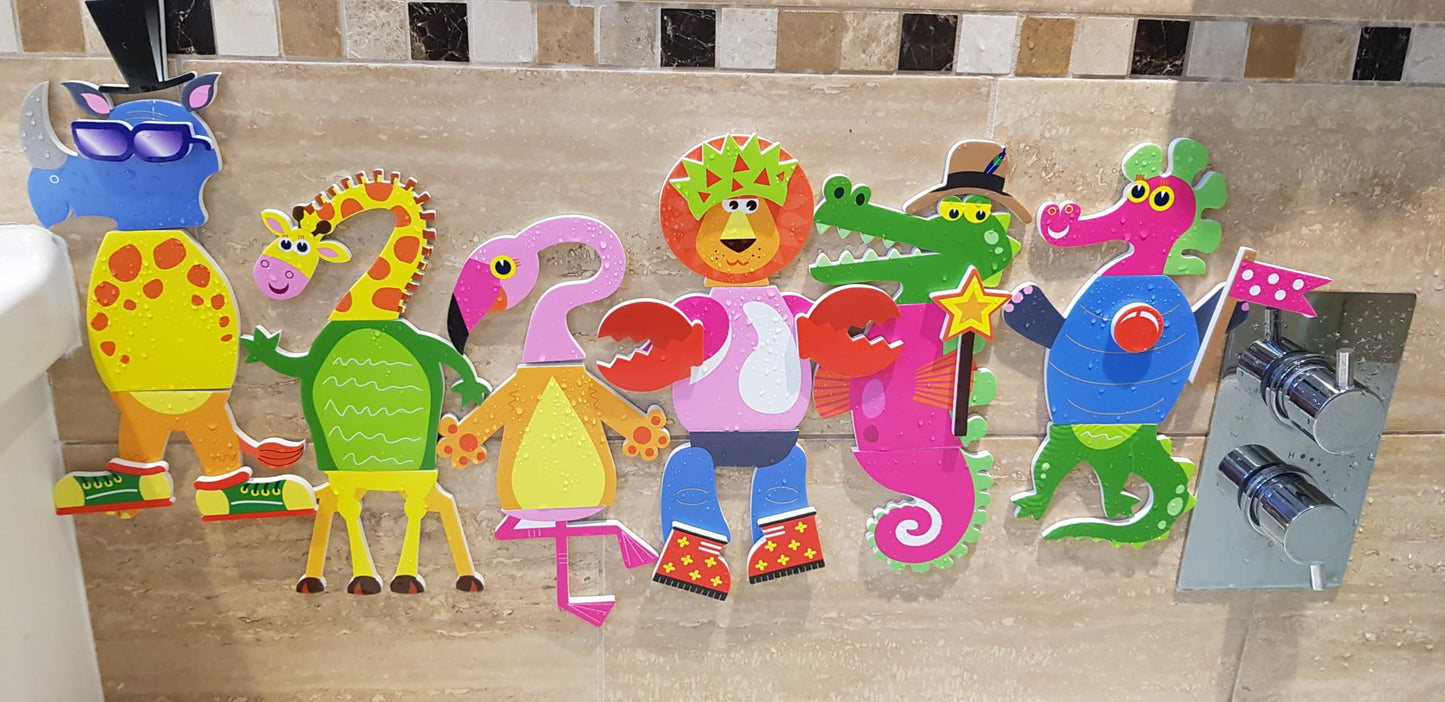 Buddy & Barney Bath Stickers - 32 Reusable Animal Foam Stickers for Kids, Multicolor, EVA, Model BB011, Ages 3+