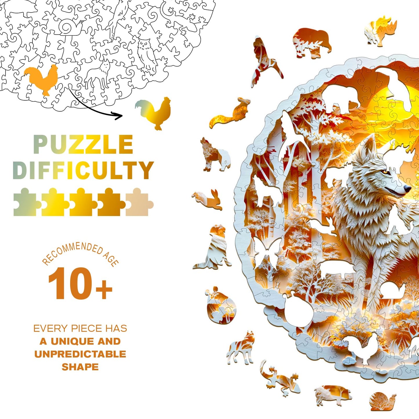 Wooden Puzzles for mature-themeds  Unique Animal Shaped Silentwolf mature-themed Puzzle  3D Vision Wooden Jigsaw Puzzles mature-themed  Challenging Creative Gifts Family Games 13.4 * 13.3in 300pcs