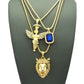 Fashion 21 Micro Colorful Gemstone, Angle, Lion Pendant 24'',30'' Box Chain 3 Necklace Set Gold Tone RC1413G (Blue)