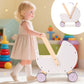 Pillowhale Wooden Baby Walker  &  Doll Stroller - Adjustable Handle Push Cart, Anti-Tip, Quiet Wheels, Pretend Shopping Cart - M