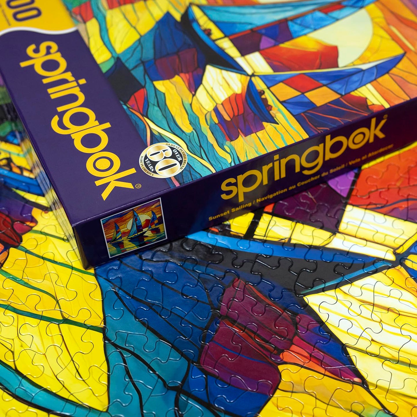 Springbok 500 Piece Jigsaw Puzzle - Sunset Sailing, Unique Cut, 20" x 20", Cardboard, Model 33-02550