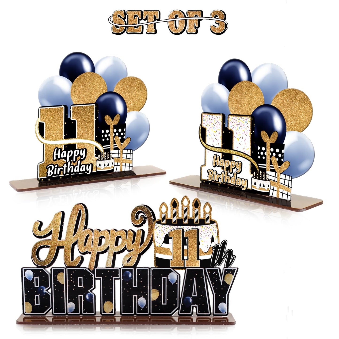 Lingteer Happy 11Th Birthday Gold Acrylic Table Topper Centerpieces Set - Cheers To Eleven Years Old Birthday 11Th Bday Party Gift Decorations.
