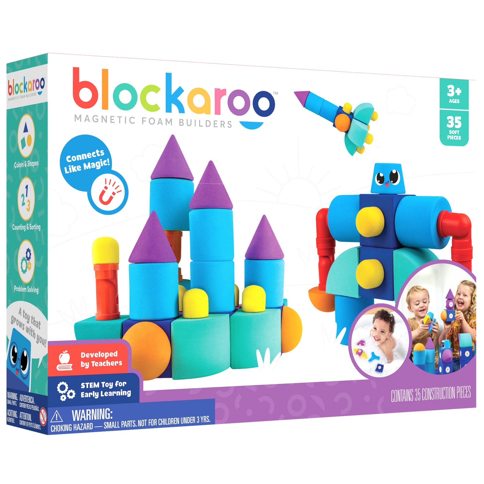 Blockaroo Magnetic Foam Blocks – Stem Preschool Toys For Children, Toddlers, Boys And Girls, The Ultimate Bath Toy – Castle Set, Bath Building Blocks, Engineering Toys For Kids 3-6