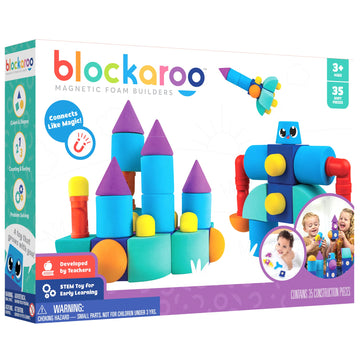 Blockaroo Magnetic Foam Blocks – Stem Preschool Toys For Children, Toddlers, Boys And Girls, The Ultimate Bath Toy – Castle Set, Bath Building Blocks, Engineering Toys For Kids 3-6