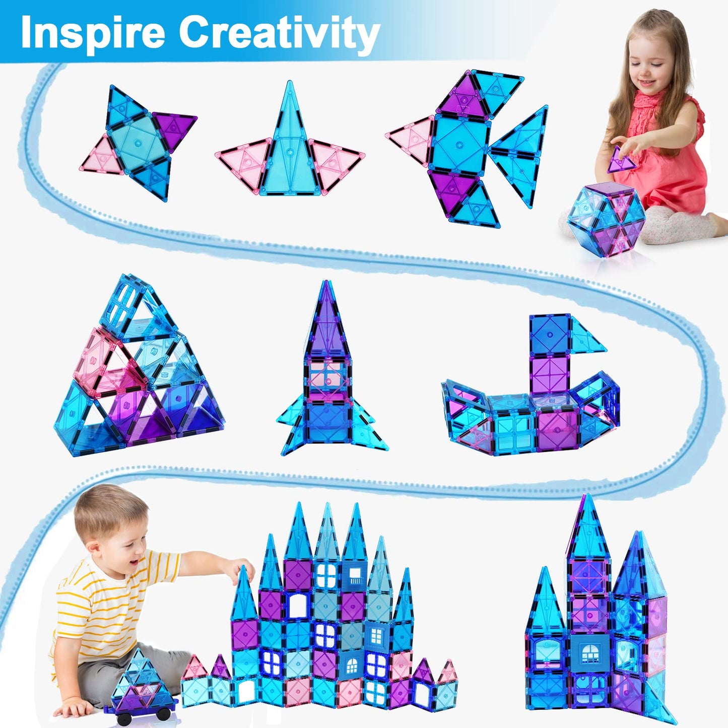 NVHH Magnetic Building Blocks Set - 47pcs 3D Castle Princess Toys for Kids Age 2-8 - Multicolor Educational Fun