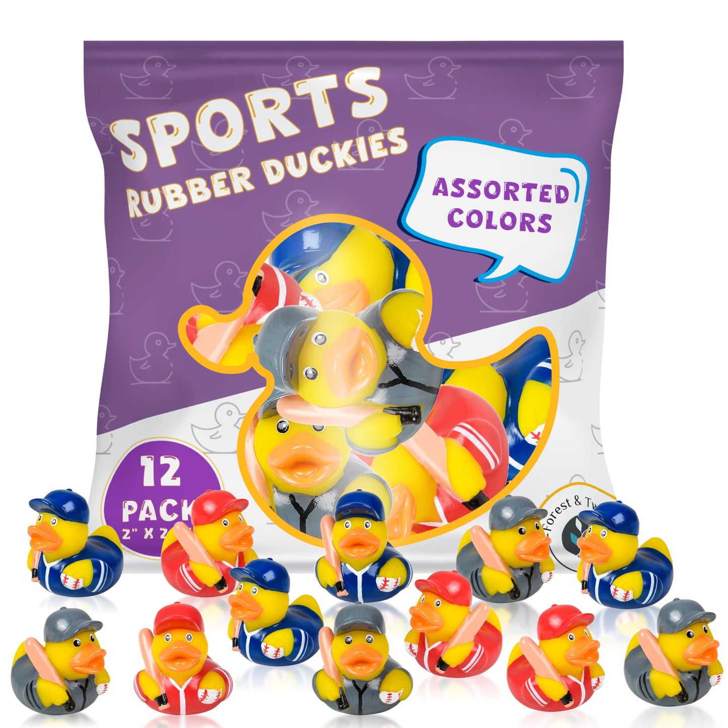 Sports-Themed Rubber Duckies - Rubber Ducky Bath Toy Set, 2'' Hockey, Baseball, Football, Basketball, and Soccer Mini Rubber Duc