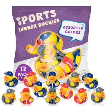 Sports-Themed Rubber Duckies - Rubber Ducky Bath Toy Set, 2'' Hockey, Baseball, Football, Basketball, and Soccer Mini Rubber Duc