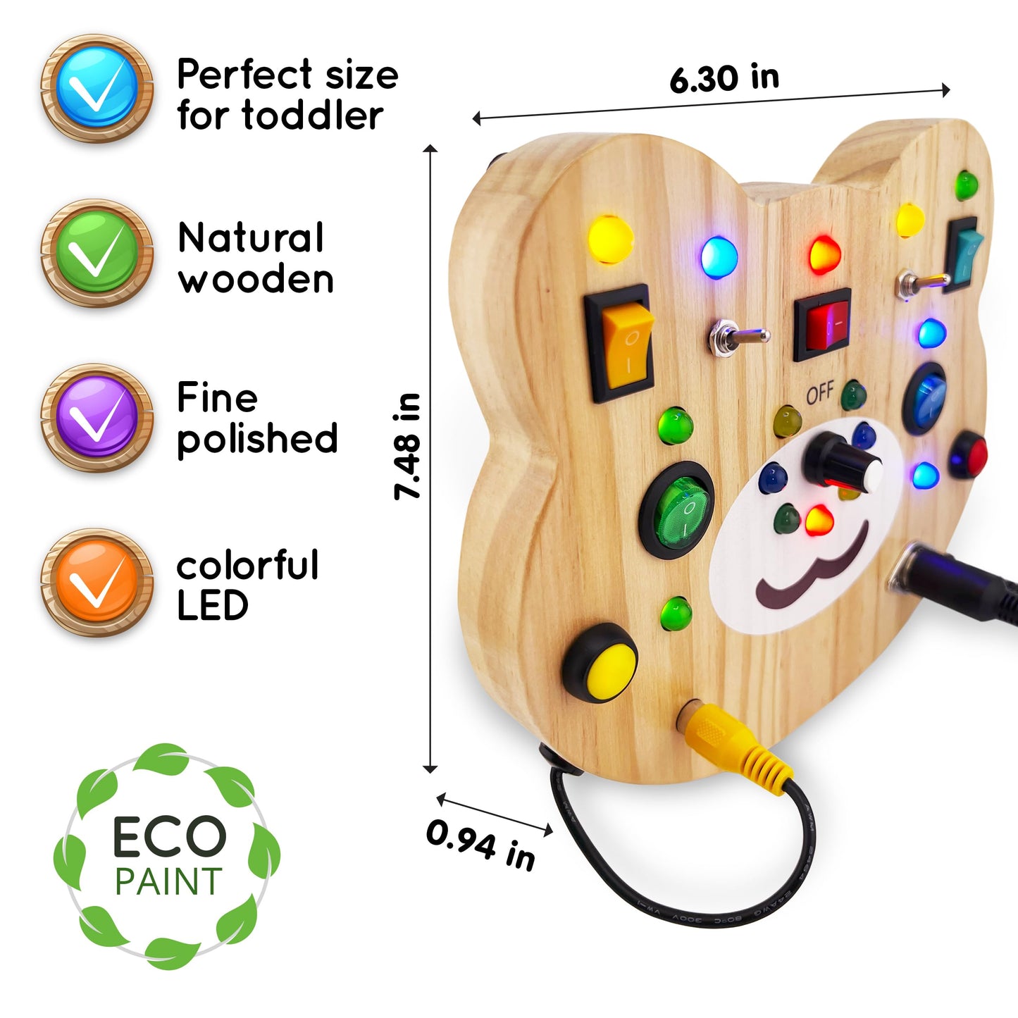 Toddler Montessori Busy Board - Wooden Educational Toy with Lights  Switches  and Buttons - Sensory Board - Preschool Motor Skills Learning Activities - Christmas & Birthday Gift