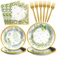 Scione 96Pcs Greenery Party Decorations Party Tableware Set, Jungle Baby Shower Themed Birthday Party Supplies Party Plates Napkins Forks For 24 Guests Kids Bridal Showers Party Decorations
