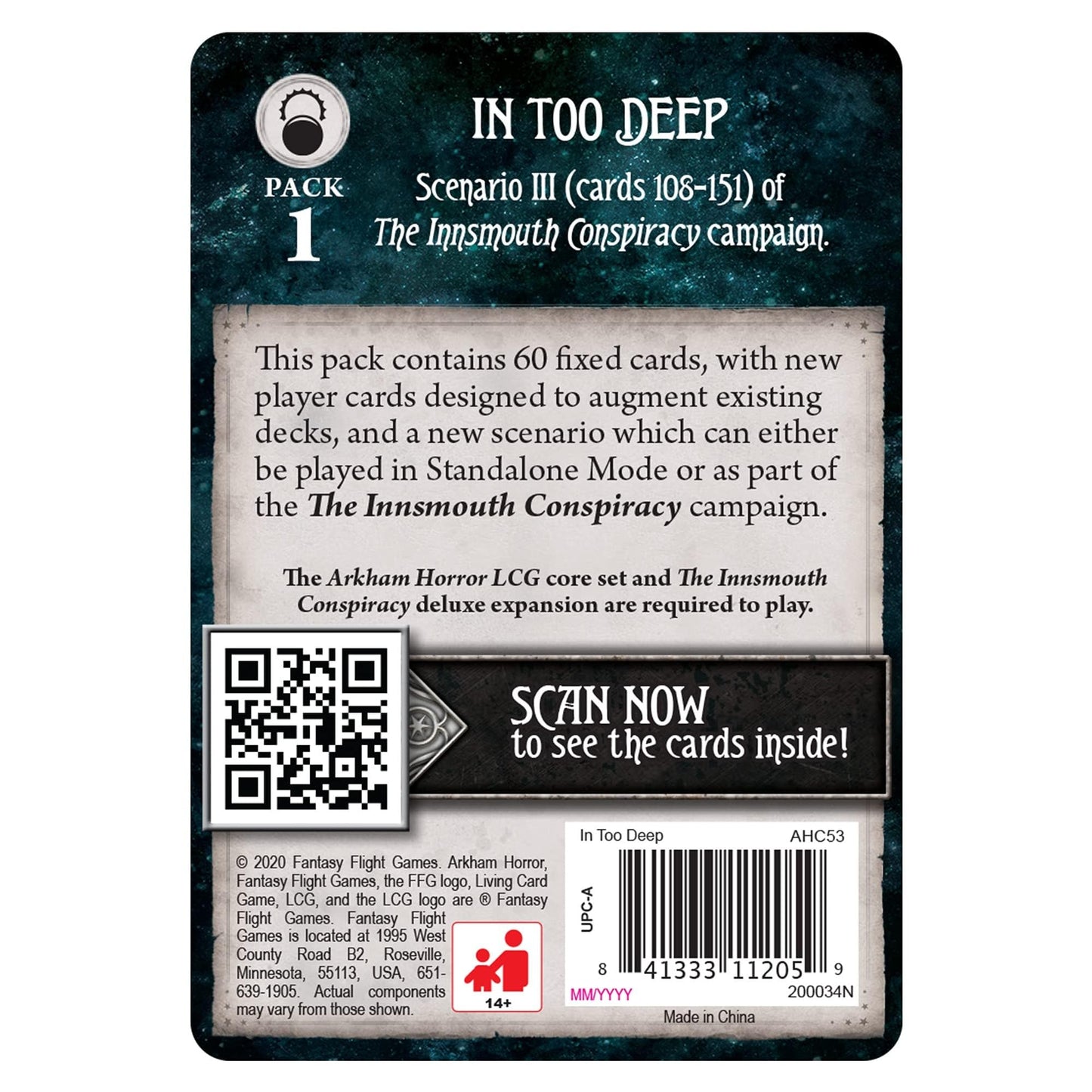 Arkham Horror The Card Game In Too Deep Mythos Pack - Unravel The Innsmouth Conspiracy! Cooperative Living Card Game, Ages 14+,