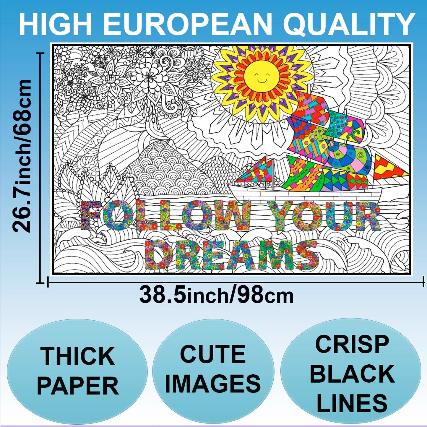 Giant Coloring Poster For Adults And Kids - Wall Coloring Poster Motivational - Large Coloring Posters For Classroom - Huge Coloring Poster At Work Table - Big Coloring Pages - Jumbo Coloring Sheets