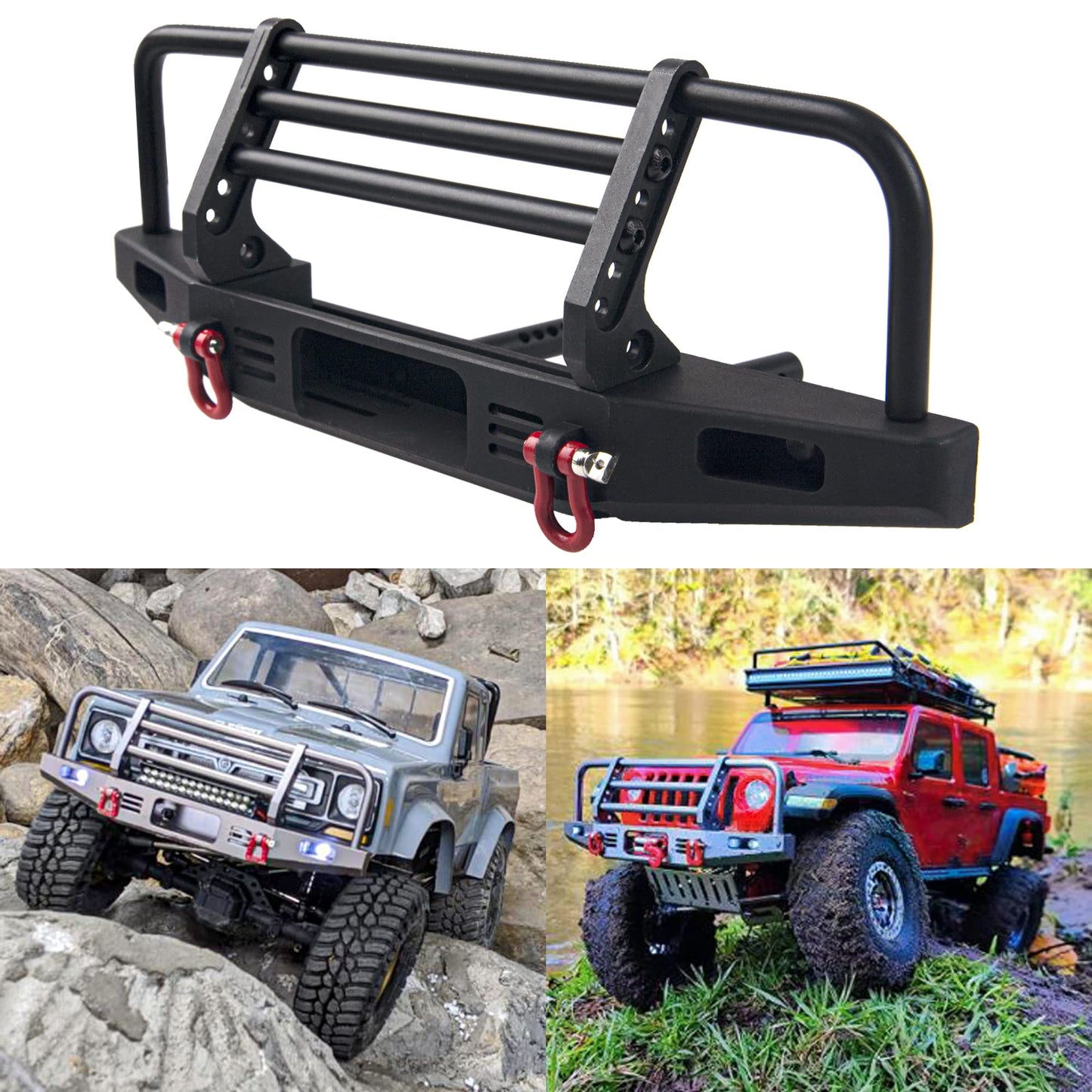 Vgoohobby Aluminum Front Bumper with LED Headlights Tow Hook Compatible with Traxxas TRX-4 TRX4 Axial SCX10 SCX10II 90046 90047