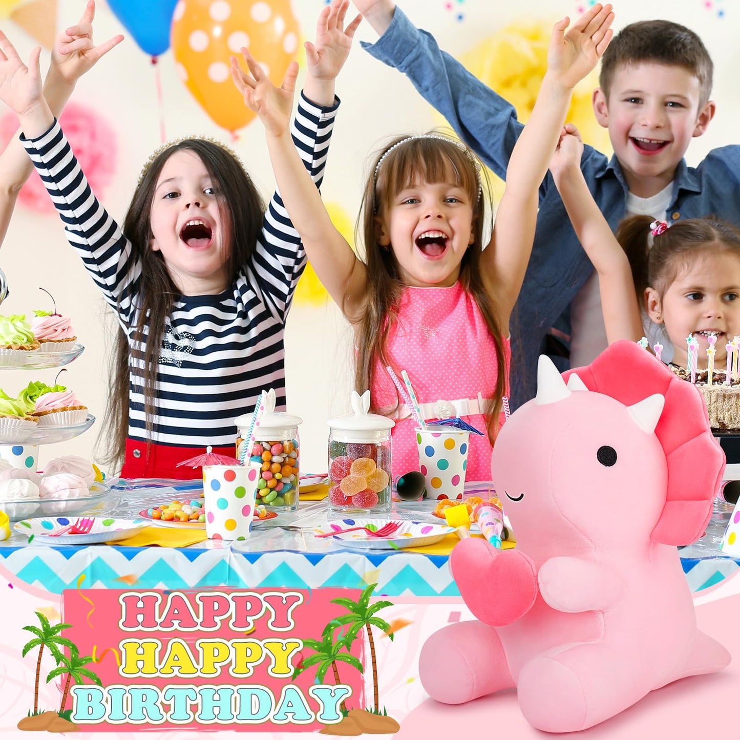 Pink Loving Dinosaur Stuffed Animal, 11.8'' Kawaii Soft Dino Plush Hug Heart , Dinosaur Plushie Birthday Gift For Her Girls Boys