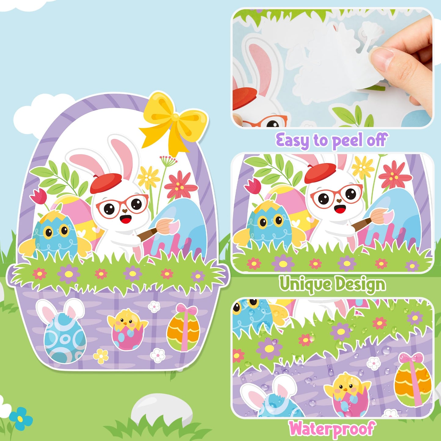 CY2SIDE Easter Basket Scene Stickers - 12 Sets of Easter Theme Basket Stuffers Art Craft Kit for Kids School Activity Make Your