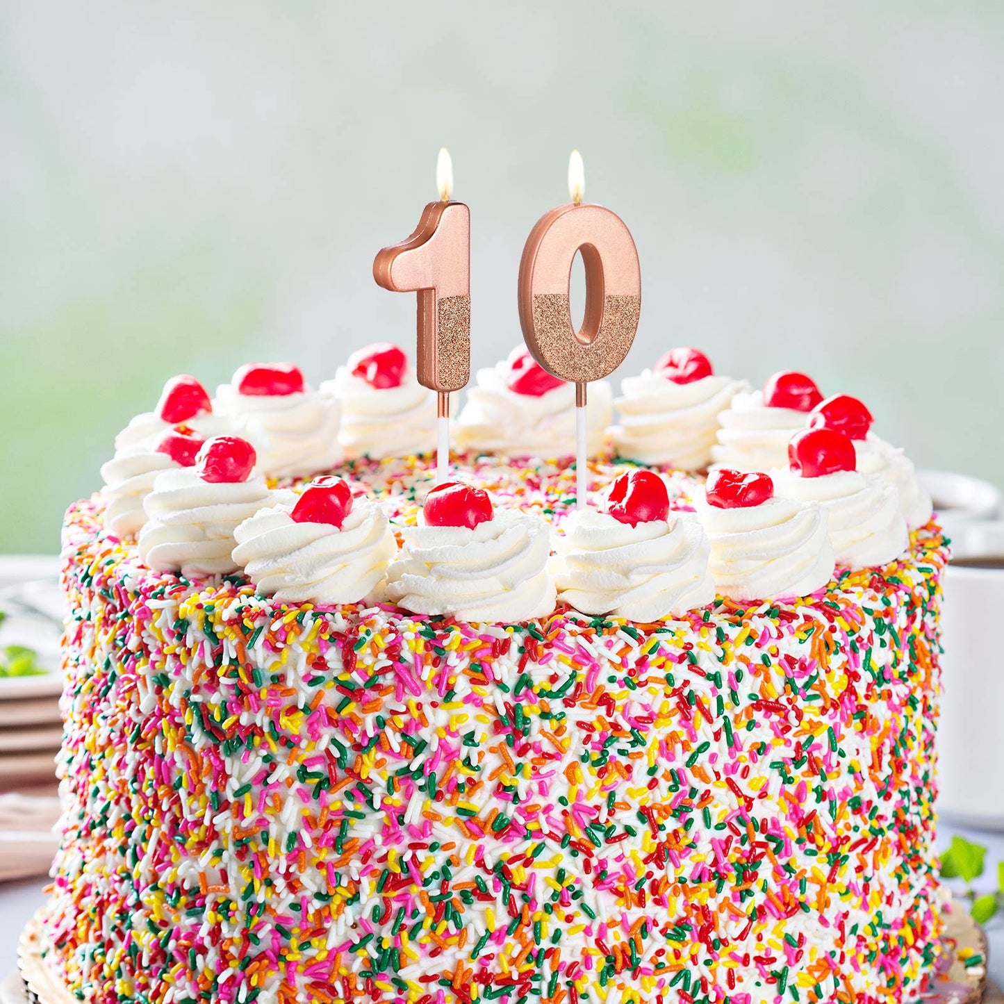 BBTO 10th Birthday Candles Glitter Cake Numeral Candles 10th Birthday Cake Topper Decoration for Birthday Wedding Anniversary Ce