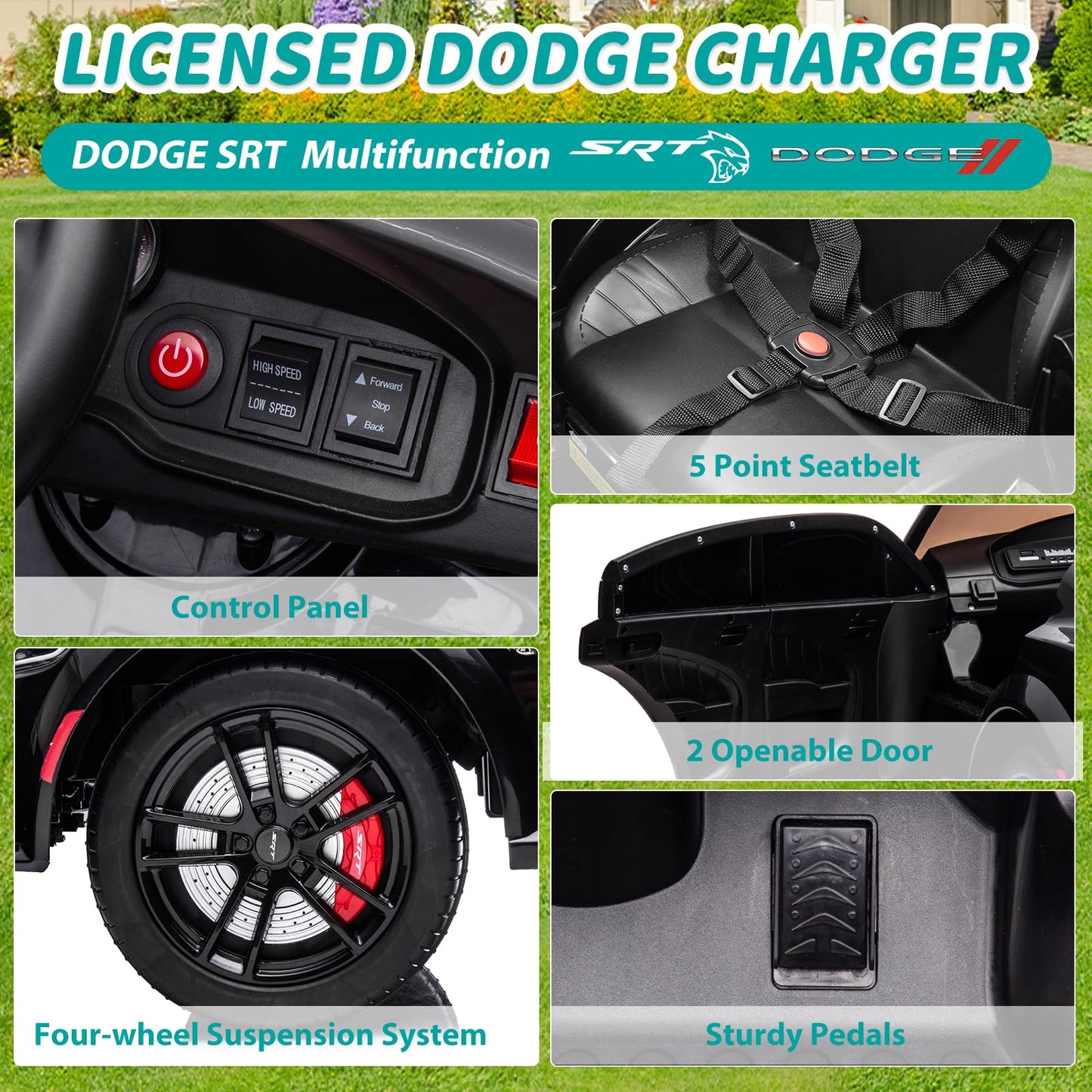 Segmart 12V Kids Ride On Car Licensed Dodge Charger Electric Car For Kids With Remote Control, 3 Speed Kids Electric Vehicles Wi