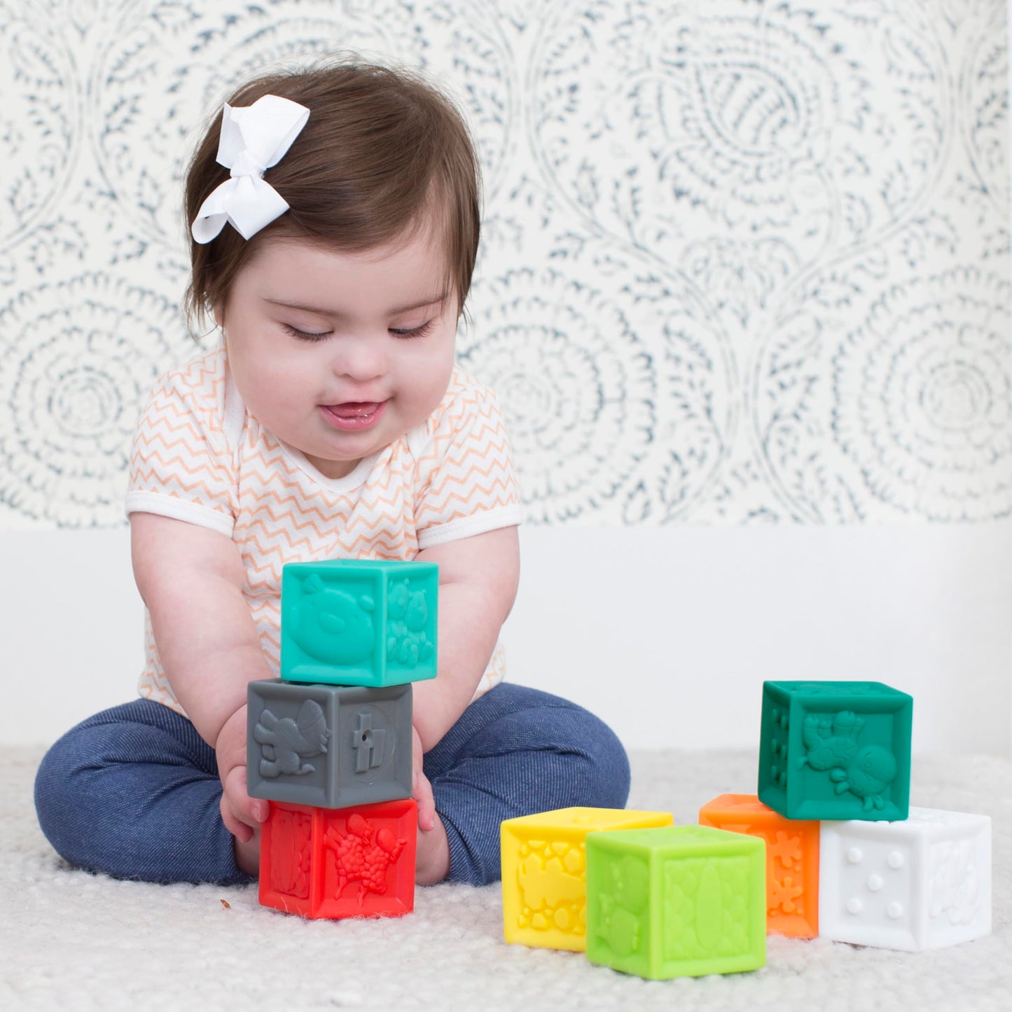 Infantino Squeeze And Stack Block Set - Colorful Textured Soft Blocks, Includes Numbers, Animals And Shapes, Ages 6 Months +