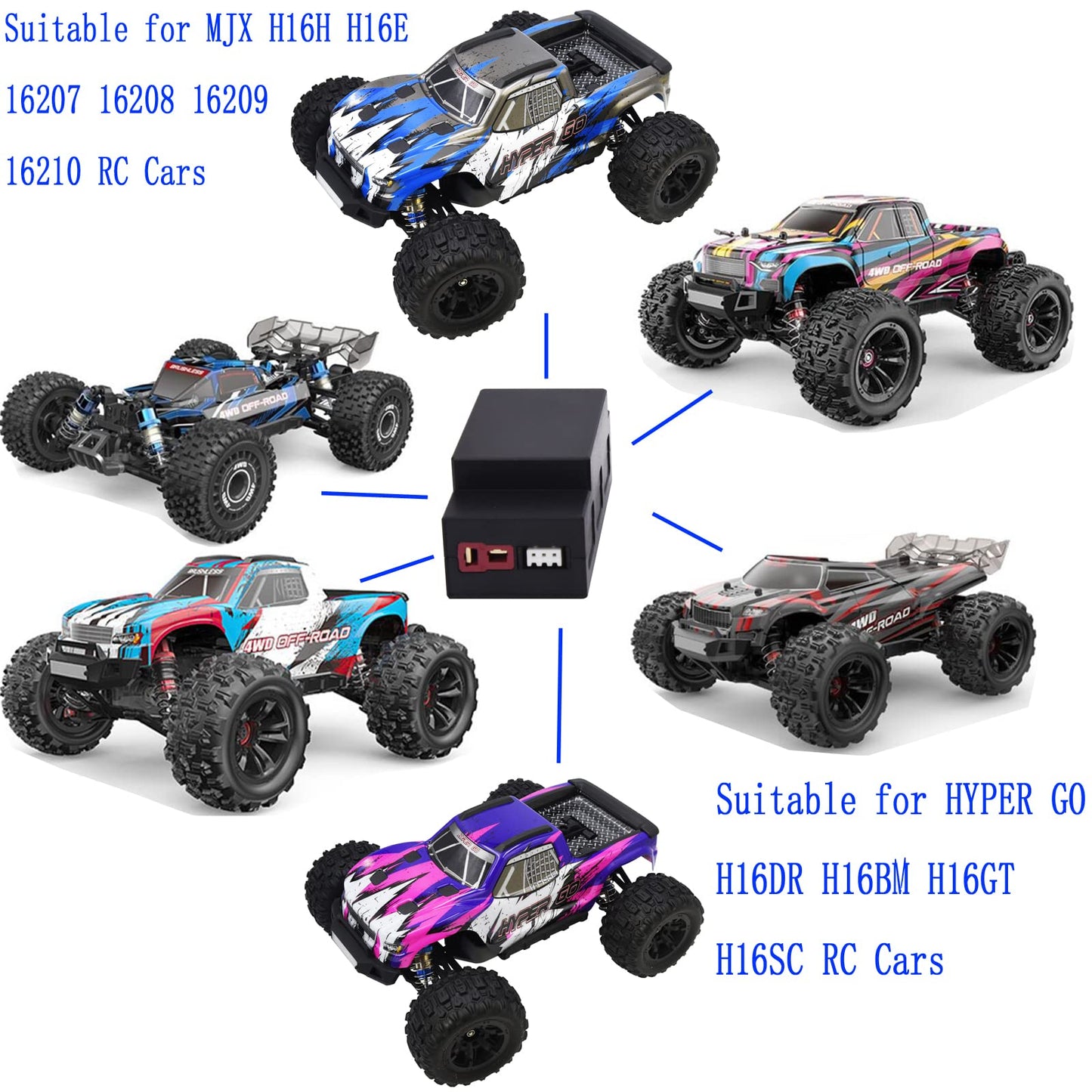 Blomiky 7.4V 2S 1050mAh 7.77Wh Lipo Rechargeable Battery and Charger Cable Replacment for MJX H16 RC Trucks / H16 2S Battery 2