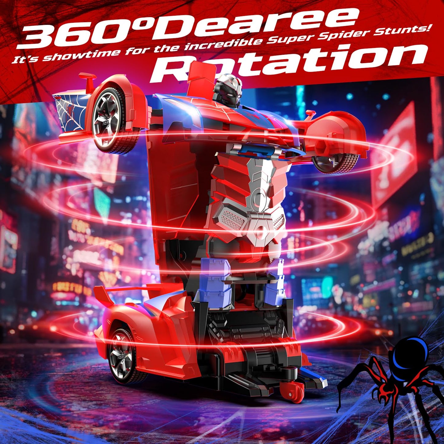 Deerc Spider Rc Car Transform Robot, 2.4Ghz Remote Control Spider Cars For Kids, 1:18 Scale Robot Toy Car W/One-Key Transformati