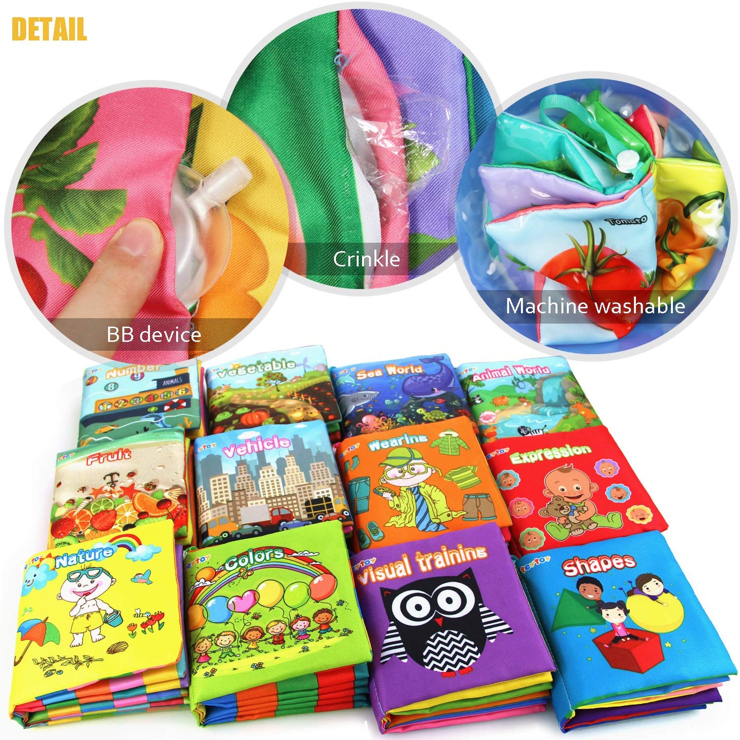 Teytoy My First Soft Book, Nontoxic Fabric Baby Cloth Activity Crinkle Soft Books For Infants Boys And Girls Early Educational Toys (Pack Of 12)