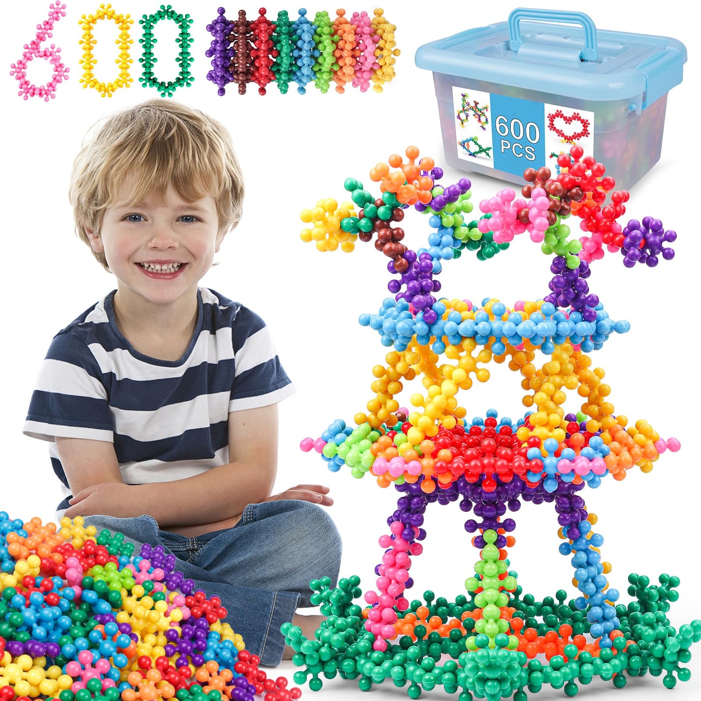Neoact 600 Pcs Building Blocks Connect Toys,Interlocking Solid Plastic Educational Toys Sets For Preschool Kids Boys And Girls A