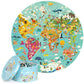 Boppi World Map Round Jigsaw Puzzle With 100% Recycled Card 150 Pieces With Animals For Children 5 6 7 8 Years 58Cm Diameter