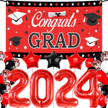Katchon, Red And Black Graduation Decorations 2025 Set - Pack Of 40 | Red 2025 Balloons, Congrats Grad Banner | Graduation Decorations Class Of 2025 Red And Black | 2025 Graduation Party Decorations