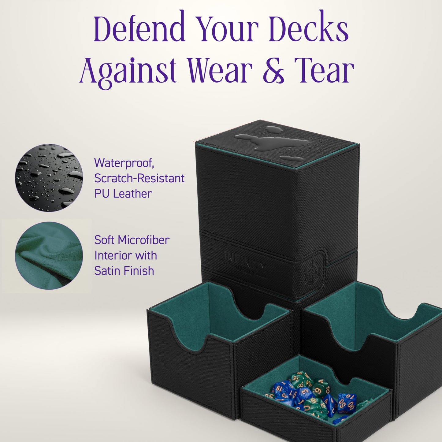 Infinity Vault enhanced Commander Deck Box - MTG Deck Box for 200+ Double Sleeved Cards - Dual Sideloading Case with Dice Tray - TCG  Lorcana  Magic the Gathering Organizer