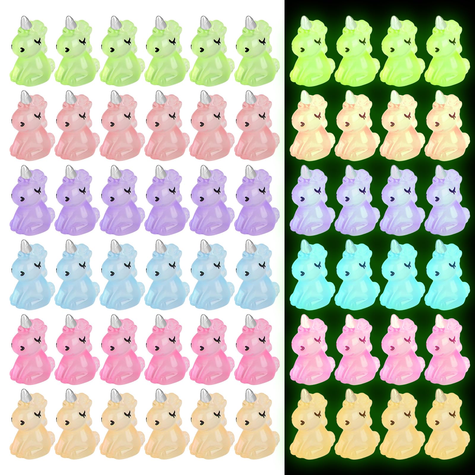 Fuyamp 60Pcs Luminous Mini Resin Unicorn Miniature Glow In The Dark Tiny Unicorn Ornament Diy Charms For Garden, Landscape, Aqua