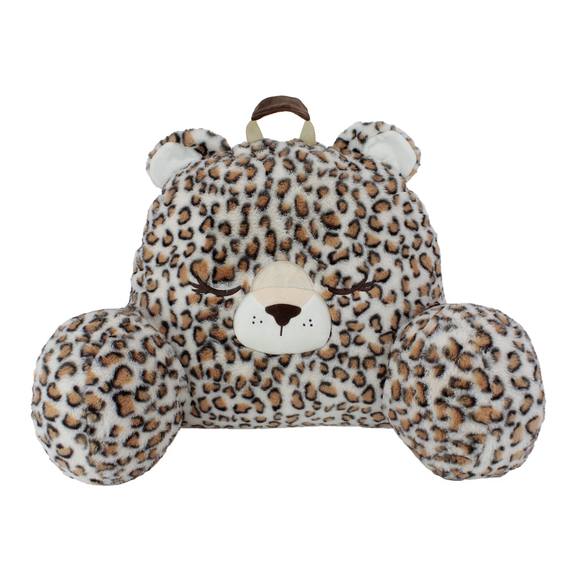 Soft Landing | Nesting Nooks | enhanced Character Backrest with Carrying Handle & Back Pocket - Leopard 15.5 x 26 x 14 inches