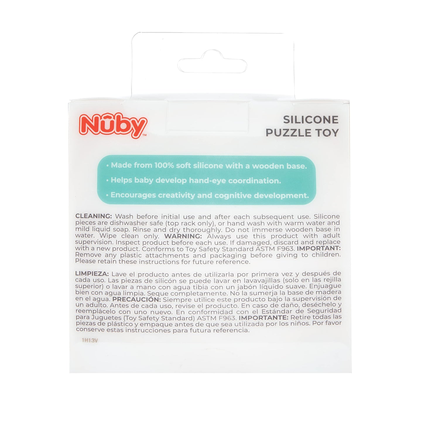 Nuby Soft Shape Silicone Puzzle Toy with Bamboo Wooden Base, Promotes Hand-Eye Coordination, 5 Piece