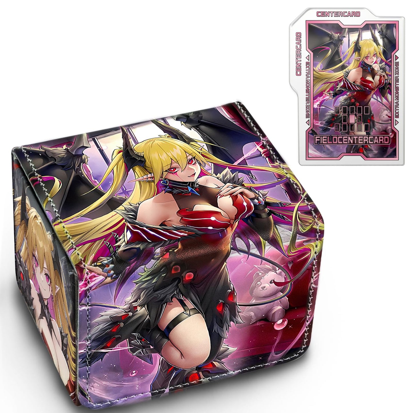 sabermaster Card Deck Box Fits for YGO MTG 100+ Card Storage Box Trading Games PU Leather Storage enhanced Deck Case (Lacrima)