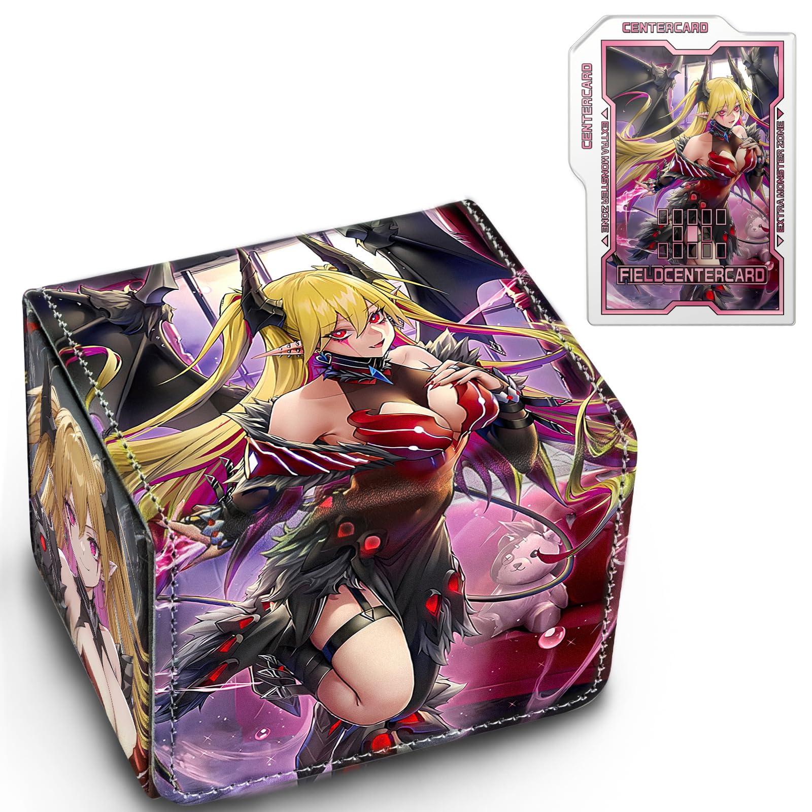 sabermaster Card Deck Box Fits for YGO MTG 100+ Card Storage Box Trading Games PU Leather Storage enhanced Deck Case (Lacrima)